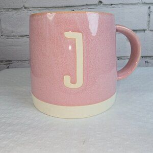 ALTAR'D STATE DRIP GLAZE MUG LETTER J , PINK WITH CREAM BOTTOM EUC